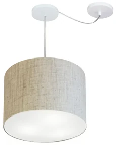 Lustre Pendente Cilíndrico Com Desvio Md-4258 Cúpula em Tecido 40x30cm Rustico Bege - Bivolt