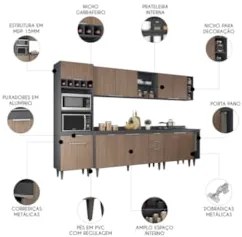 Armário de Cozinha Com Tampo CP07 310cm Pérola Grafite/Freijó Z34 - Mp