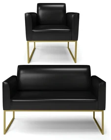 Sofá Namoradeira com Poltrona Base Industrial Dourado Marisa Corano D03 - D'Rossi - Preto