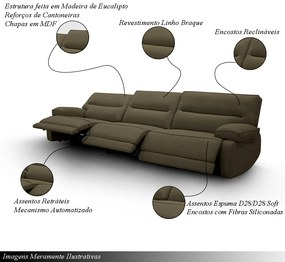 Sofá Sala de Estar Reclinável Retrátil 333cm Swift Linho Braque Castor G81 - Gran Belo