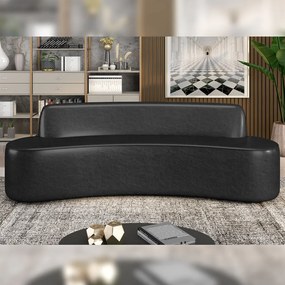 Sofá Decorativo 3 Lugares 210cm Bélgica Curvo PU Preto G15 - Gran Belo