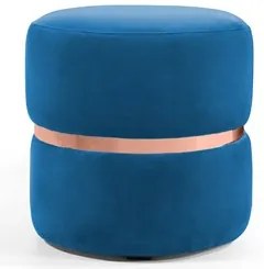 Puff Decorativo Com Cinto Rosê Round C-170 Veludo Azul - Domi