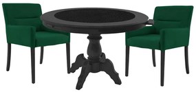 Mesa de Jogos Carteado Montreal Redonda Tampo Reversível Preto com 2 Cadeiras Vicenza Verde G36 G15 - Gran Belo