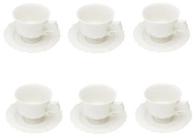 Jogo 6 Xícaras Para Café Porcelana Com Pires Fancy Branco 90ml 18093 Wolff