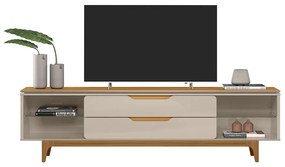 Rack Bancada Decorativo Luanda MDP/MDF TV até 85 Polegadas Gavetas Tauari/Off White G77 - Gran Belo