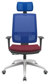 Cadeira Office Brizza Tela Azul Com Encosto Assento Poliester Vinho RelaxPlax Base Aluminio 126cm - 63561 Sun House
