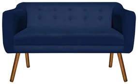 Namoradeira 02 Lugares Julia Suede Azul Marinho 140 cm Pés Palito Castanho D'Rossi