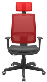 Cadeira Office Brizza Tela Vermelha Com Encosto Assento Vinil Preto RelaxPlax Base Standard 126cm - 63628 Sun House