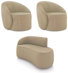 Sofá 2 Lugares Orgânico 140cm Morgan e 2 Poltronas Lua Suede Marrom Rato D03 - D'Rossi