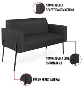 Sofá Namoradeira 2 Lugares Pé de Ferro Preto Marisa Corino Preto D03 - D'Rossi