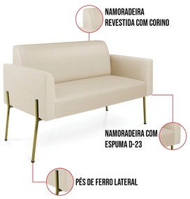 Sofá Namoradeira e 2 Poltronas Pé de Ferro Dourado Marisa Corino Bege D03 - D'Rossi