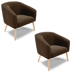 Poltrona Decorativa Pé Palito Natural Kit 2 Stella Suede D03 - D'Rossi - Marrom