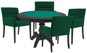 Mesa de Jogos Carteado Redonda Montreal Tampo Reversível Preto com 4 Cadeiras Vicenza Verde G36 G15 - Gran Belo