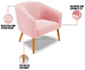 Cadeira Sala de Jantar Pé Palito Castanho Stella Suede - Rosa Bebê