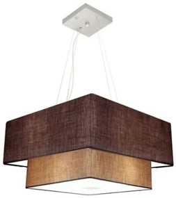 Lustre Pendente Quadrado Café e Palha MJ-4344 Para Mesa de Jantar e Estar