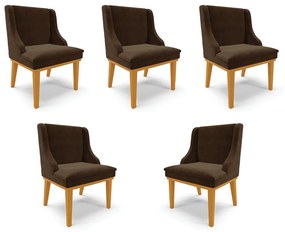 Kit 5 Cadeiras Decorativas Sala de Jantar Base Fixa de Madeira Firenze Suede Marrom/Castanho G19 - Gran Belo