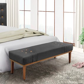 Divã Recamier Banco Base Madeira para Quarto Gênova 140cm Suede Preto S04 - D'Rossi