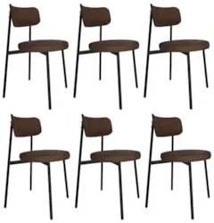 Cadeira de Jantar Estofada Kit 6 Nyka M25 Sintético Marrom - Mpozenato