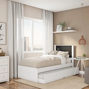 Cama Barcelona Solteiro Com Auxiliar Branco Com Preto – Tebarrot Móveis