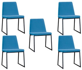 Kit 5 Cadeiras de Jantar Decorativa Base Aço Preto Javé Linho Azul Jeans  G17 - Gran Belo