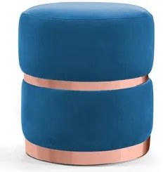Puff Decorativo Com Cinto e Aro Rosê Round C-170 Veludo Azul - Domi