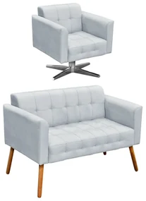 Kit 01 Namoradeira e 01 Poltrona GiratĂłria Elisa Suede Base Estrela Cromada D'Rossi - Cinza