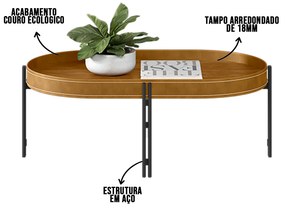 Mesa de Centro Isi Nature Fosco e Couro Caramelo 93x35 cm L04 - D'Rossi