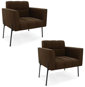 Poltrona PĂ© de Ferro Preto para Sala Kit 2 Elisa Suede Marrom D03 - D'Rossi