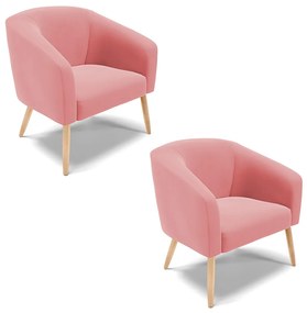 Poltrona Decorativa Pé Palito Natural Kit 2 Stella Suede D03 - D'Rossi - Rose