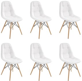 Kit 6 Cadeiras Decorativas Sala e Escritório Cadenna PU Sintético Branca - Gran Belo