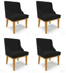 Kit 4 Cadeiras Estofadas para Sala de Jantar Base Fixa de Madeira Cast