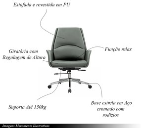 Cadeira de Escritório Office Diretor United Base Estrela com Rodízios PU Cinza G56 - Gran Belo