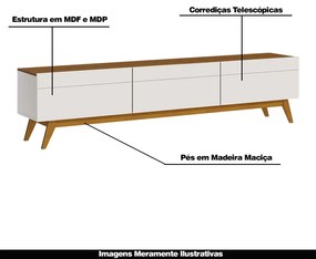 Rack Bancada 3 Gavetas 180cm Amy Off White/Freijó G29 - Gran Belo