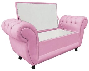 Recamier com Baú Grécia Namoradeira Calçadeira 195 cm Suede D'Rossi - Rosa Bebê