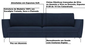 Sofá Decorativo Sala de Estar 210cm Olívia Suede Azul G52 - Gran Belo