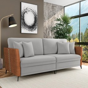 Sofá 2 Lugares Living 182cm Mondaí Sintético Nozes/Veludo K01 - D'Rossi - Cinza