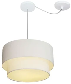 Lustre Pendente Cilíndrico Com Desvio Branco MJ-4364 Para Mesa de Jantar e Estar