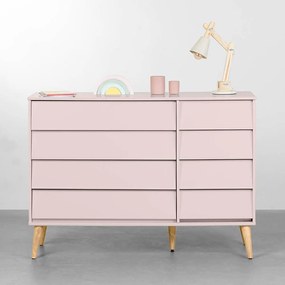 Cômoda Noah 4 Gavetas e 1 Porta com Pés Retrô Natural - Rosa Fosco