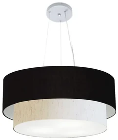 Pendente Cilíndrico Preto e Linho Bege MJ-4082 Para Mesa de Jantar e Estar