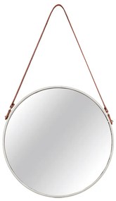 Espelho Adnet Off White com Alça de Couro Marrom 75,5x45,5 cm - D'Rossi