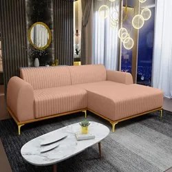 Sofá 230cm 4 Lugares com Chaise Direito Pés Gold Molino C-105 Linho Ro