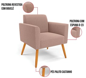 Poltrona Sala Estar Pé Palito Castanho Kit 2 Marisa Bouclê Rosê D03 - D'Rossi