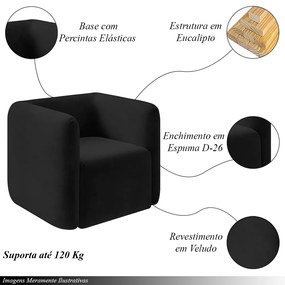 Kit 2 Poltronas Decorativas Sala de Estar Trinidad Base Fixa Veludo Preto G33 - Gran Belo