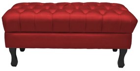 Puff Baú Retangular Retrô 100 cm Luiz XV Tabaco Corino Vermelho