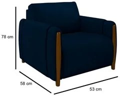 Poltrona Decorativa para Sala de Estar 98cm Amaranto M22 Veludo Azul M