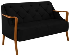 Poltrona Namoradeira Decorativa 2 Lugares Braços em Madeira Hand Veludo Preto G45 - Gran Belo