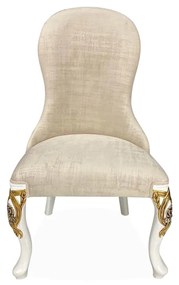 Cadeira Isabel Estofada Pés Luís XV com Detalhes Entalhados Madeira Maciça Design de Luxo Peça Artesanal