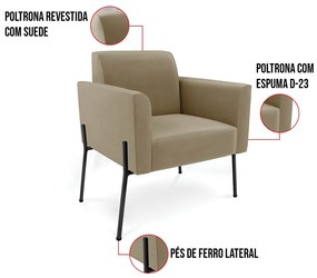 Poltrona Pé de Ferro Preto para Sala Kit 2 Marisa Suede D03 - D'Rossi - Marrom Rato