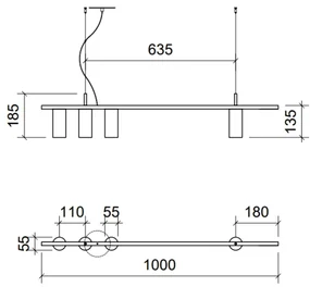 Pendente Retângular 100X5,5X18,5Cm Tubo Assimetrico Alumínio 4Xmr16 -... (CHAMPANHE)