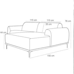 Sofá 230cm 4 Lugares com Chaise Direito Pés Gold Molino C-107 Linho Be